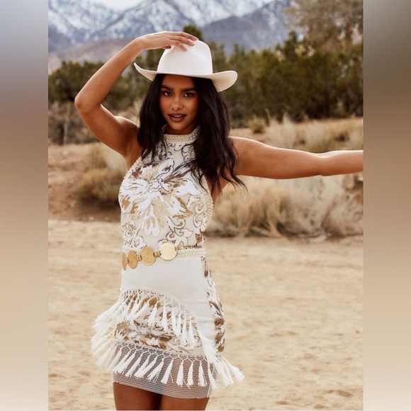 12th Tribe Dresses & Skirts - Like Gold Dust White Sequin Fringe Dress 12th Tribe